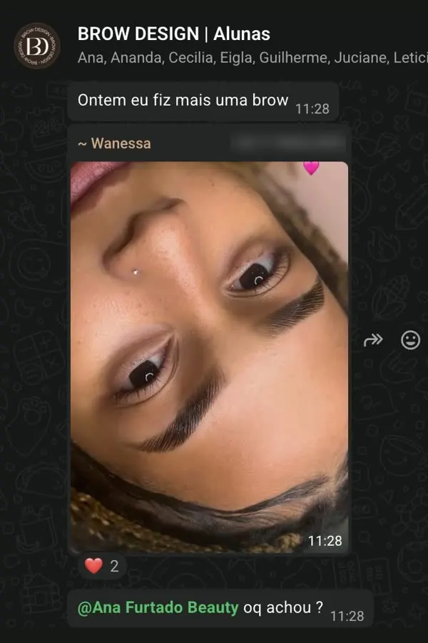 Print do grupo: Wanessa mostra mais uma Brow e pede a opinião da Ana